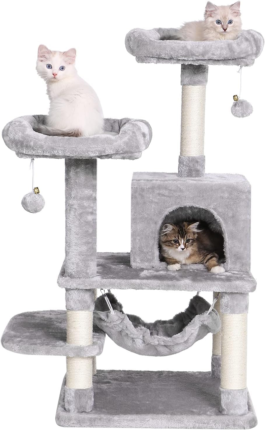 Cat Tree Cat Tower with Scratching Post Top Plush Perch Multi-Level Cat Condo Hammock Jumping Platform Kitten Activity Center for Indoor Cats MMJ53L