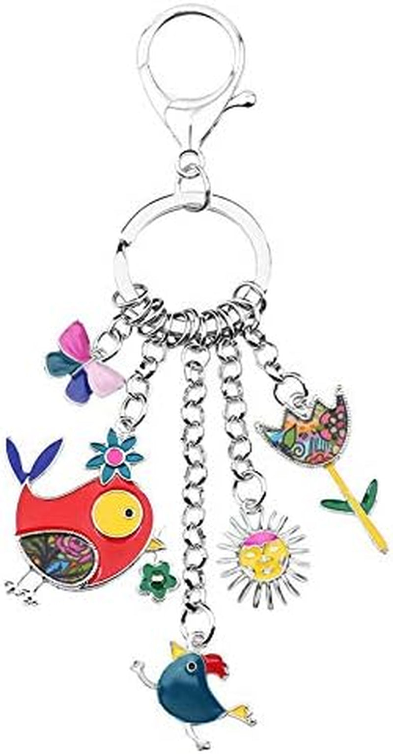 Enamel Zinc Alloy Birds Flower Butterfly Key Chains Keyrings for Women Handbag Car Key
