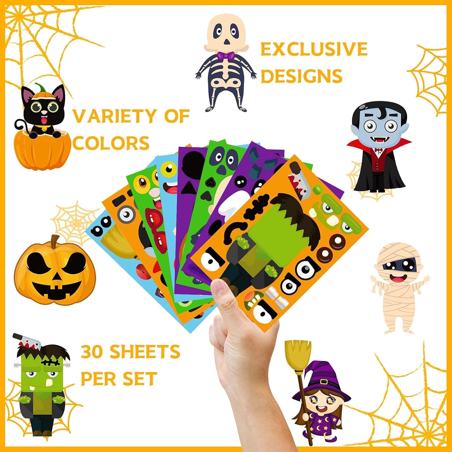 Halloween Stickers - Make Your Own Halloween Stickers 32PCS Halloween Party Games Pumpkin Mummie Witche Vampire Ghost Cat Skeleton Frankenstein Stickers Halloween Activities