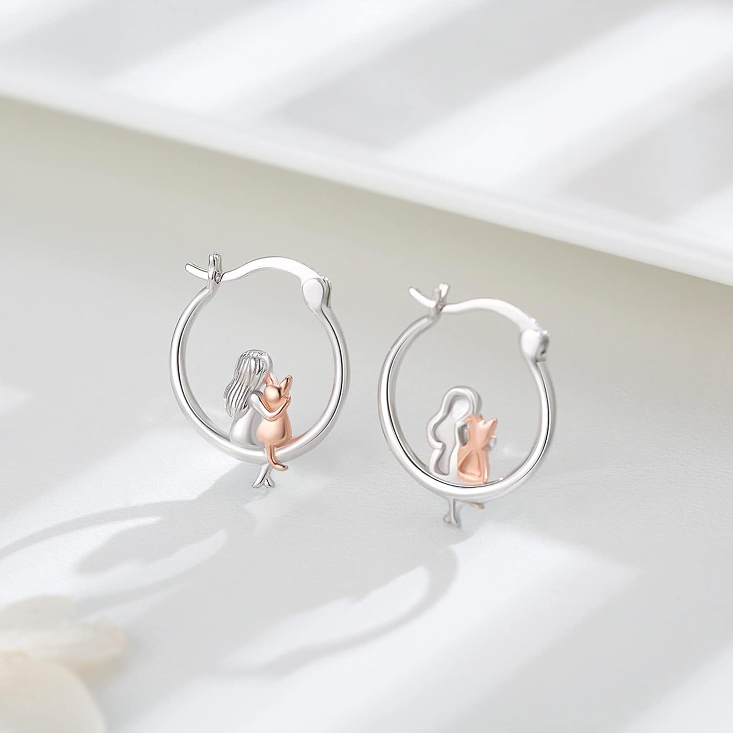 Animal Earrings 925 Sterling Silver Hedgehog/Cat/Raccoon/Mermaid/Panda Hoop Earrings Hypoallergenic Hoop Huggie Earrings Animal Jewelry Gifts for Women