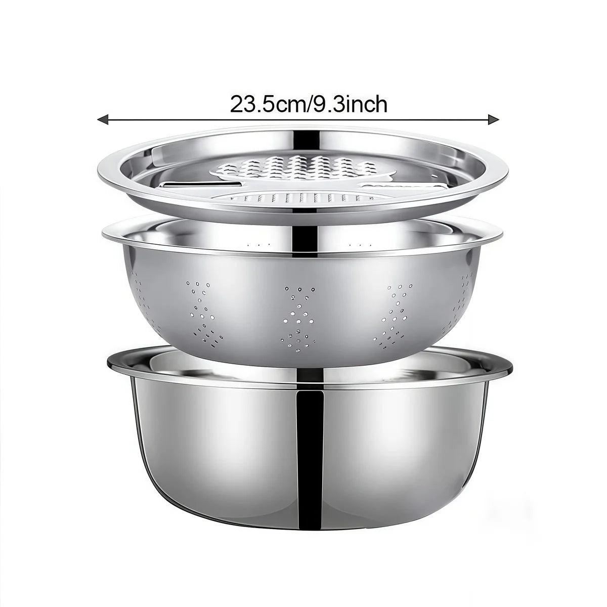 Stainless Steel 3-In-1 Vegetable Strainer Slicer Cutter Graters Drain Basket Salad Maker Bowl Kitchen Accessory Tool