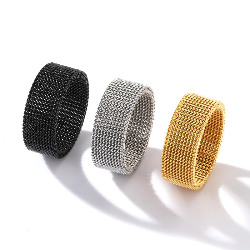 2025 New 8Mm Wide Stainless Steel Rings Titanium Couple Rings Deformable Mesh Accessories for Women Men Jewelry Wedding Gift
