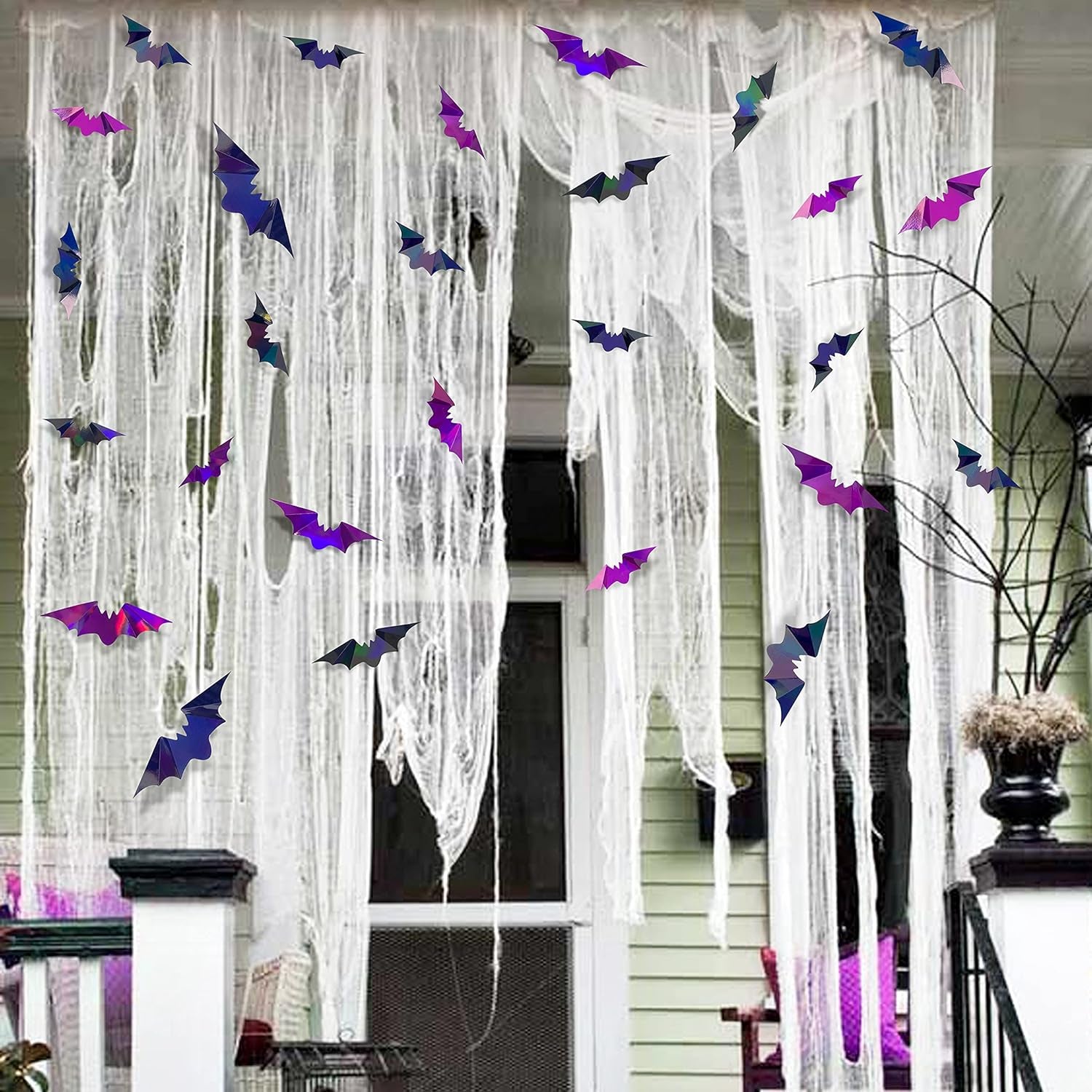 72Pcs Bats Halloween Decoration Iridescent 3D Bats Wall Decor Black Purple Holographic Paper Decorative Bat Wall Art Decals Stickers Spooky Bats for Halloween Home Room Decor Party Decoration Supplies