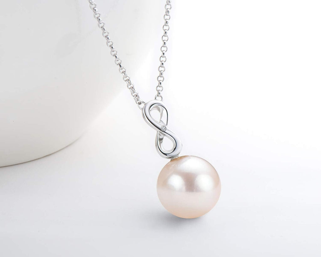 Pearl Necklace,Freshwater Cultured White Pearl Infinity Pendant Sterling Silver Necklace for Women Jewelry Gift for Mom Mama Mother Day(Size:9-10Mm)