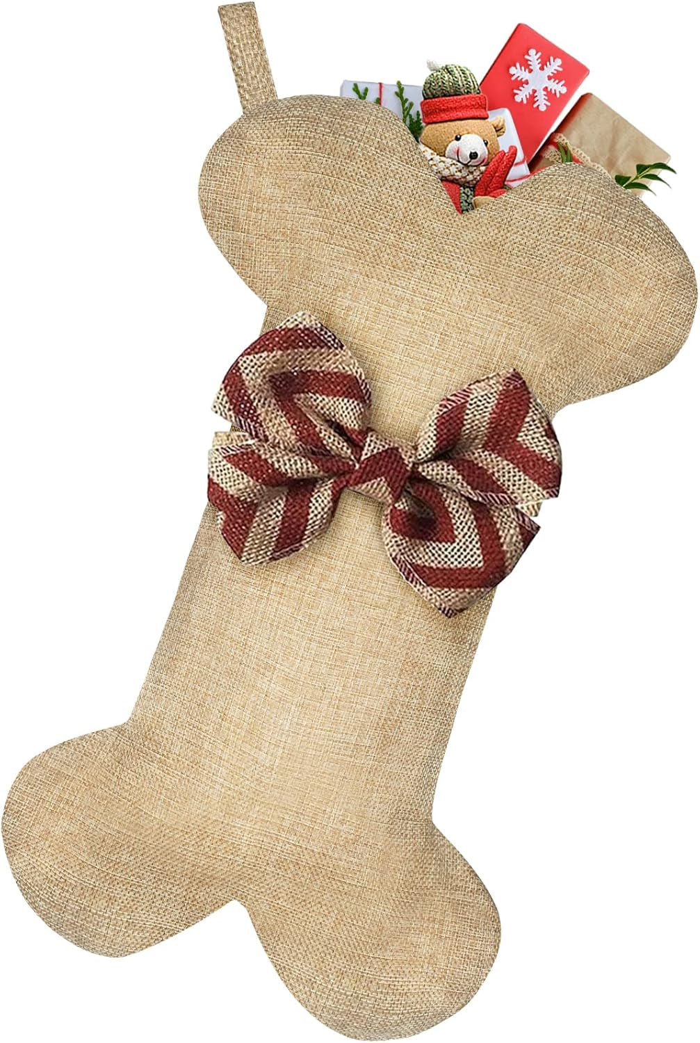 New Linen Large Christmas Stocking for Dogs Cats Pets Jute Natural Burlap Dog Bone Shape Hanging Dog Christmas Stocking
