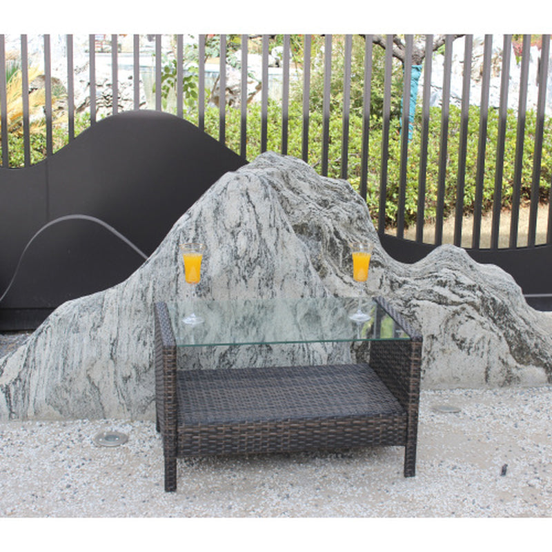 Outdoor Patio Furniture Coffee Table with Clear Tempered Glass