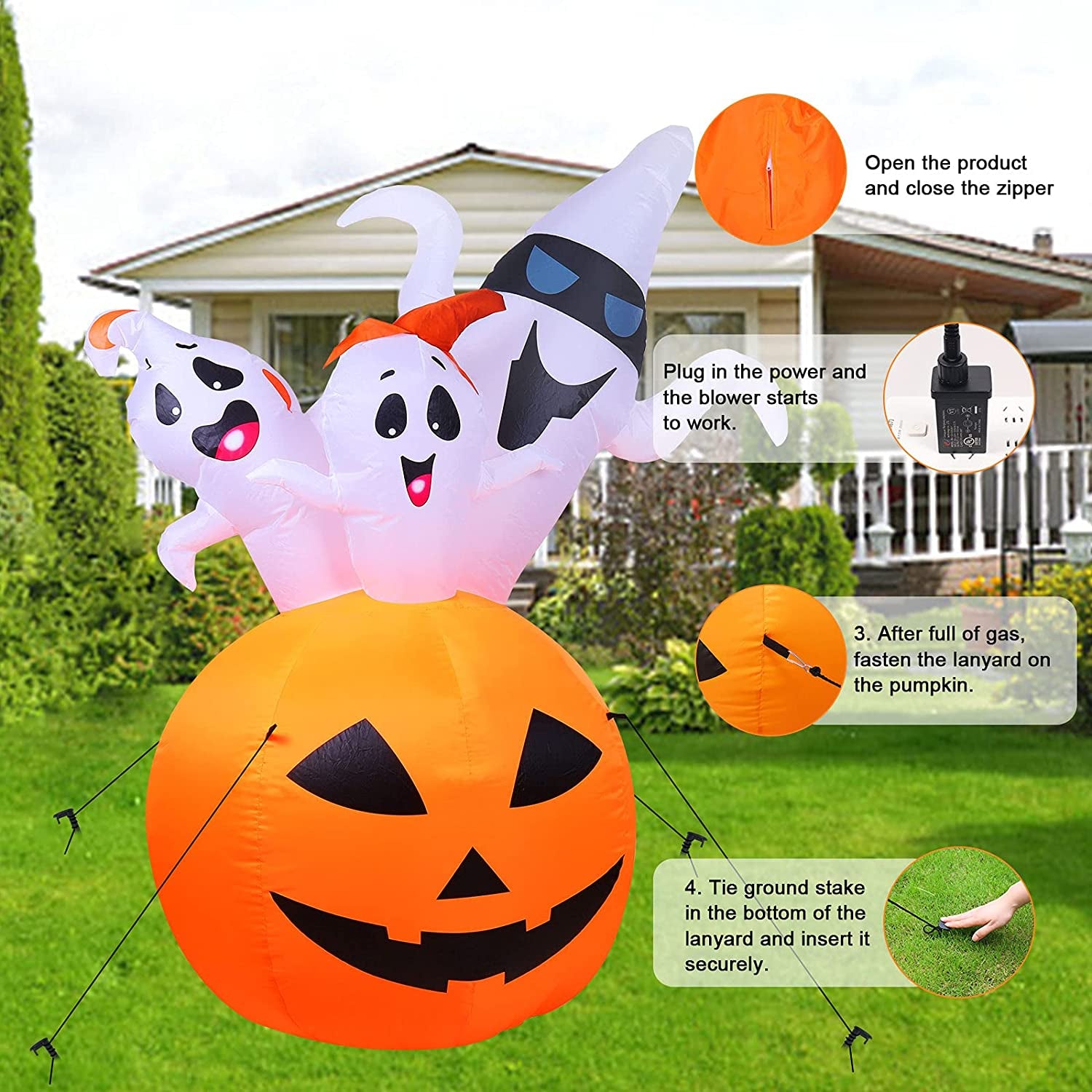 Halloween Inflatable Decorations Outdoor 5Ft Light up Halloween Outdoor Pumpkin Decorations Inflatable Ghost Halloween Blow up Yard Decorations