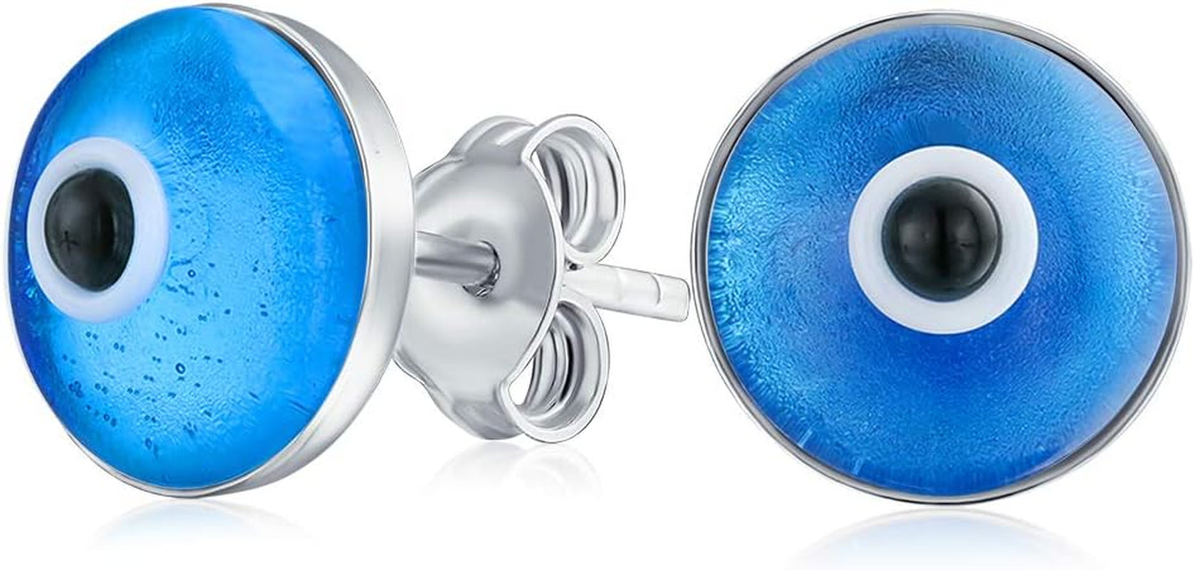 Spiritual Protection round White Pink Blue Nazar Evil Eye Stud Earrings for Women Teen Murano Glass .925 Sterling Silver 9MM Made in Turkey