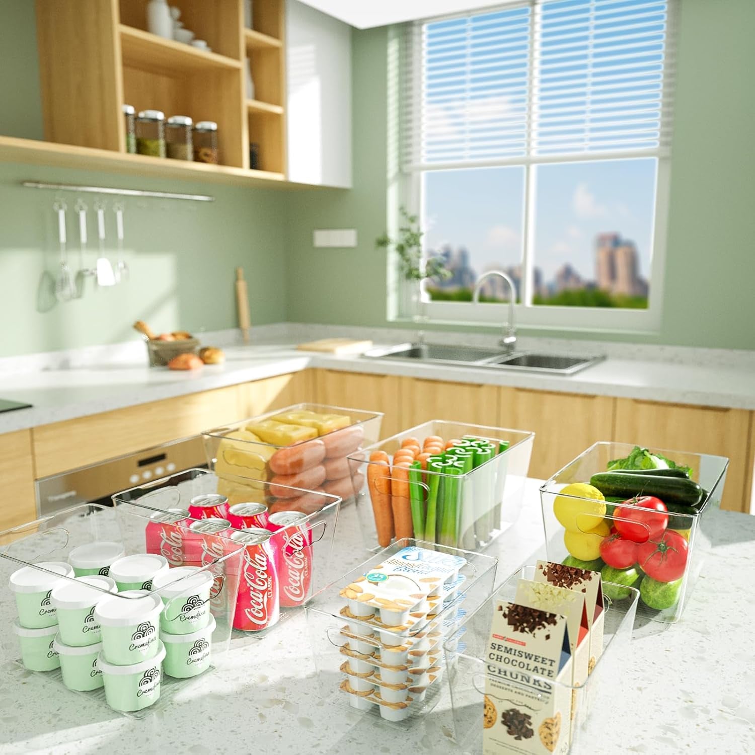Clear Plastic Storage Bins, Pantry Organization, BPA Free Stackable Refrigerator Organizers and Storage with Handles for Kitchen Fridge Cabinet Bathroom (6PK, 9.5X5.5X4.5)