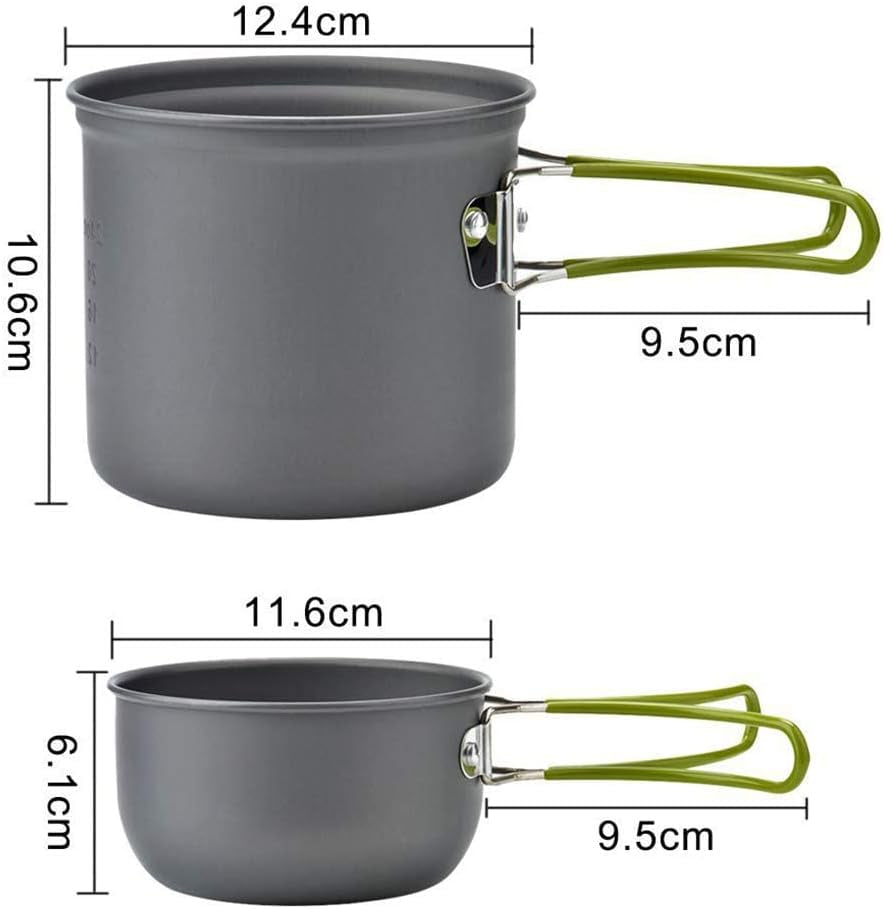 Camping Cookware Mess Kit Gear for 1/2 Person,Backpacking Accessories Equipment Flatware Stove and Pot Set with Mesh Carrying Bag Carabiner for Hiking, Picnic (8 Pieces-Green)