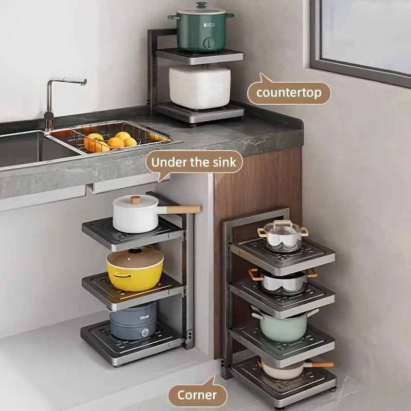 Cabinet Heavy-Duty for POTS Pans and Bowls under the Sink Pot Lid Rack Kitchen Cabinet Storage Rack with 4 Adjustable Layers