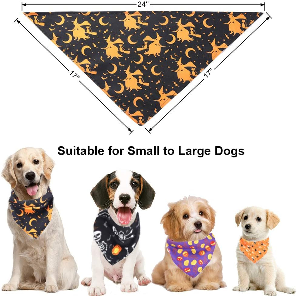 4PCS Halloween Dog Bandana Pumpkin Ghost Witch Halloween Bandana Puppy Holiday Bibs Scarf Accessories for Dogs Cats Pets