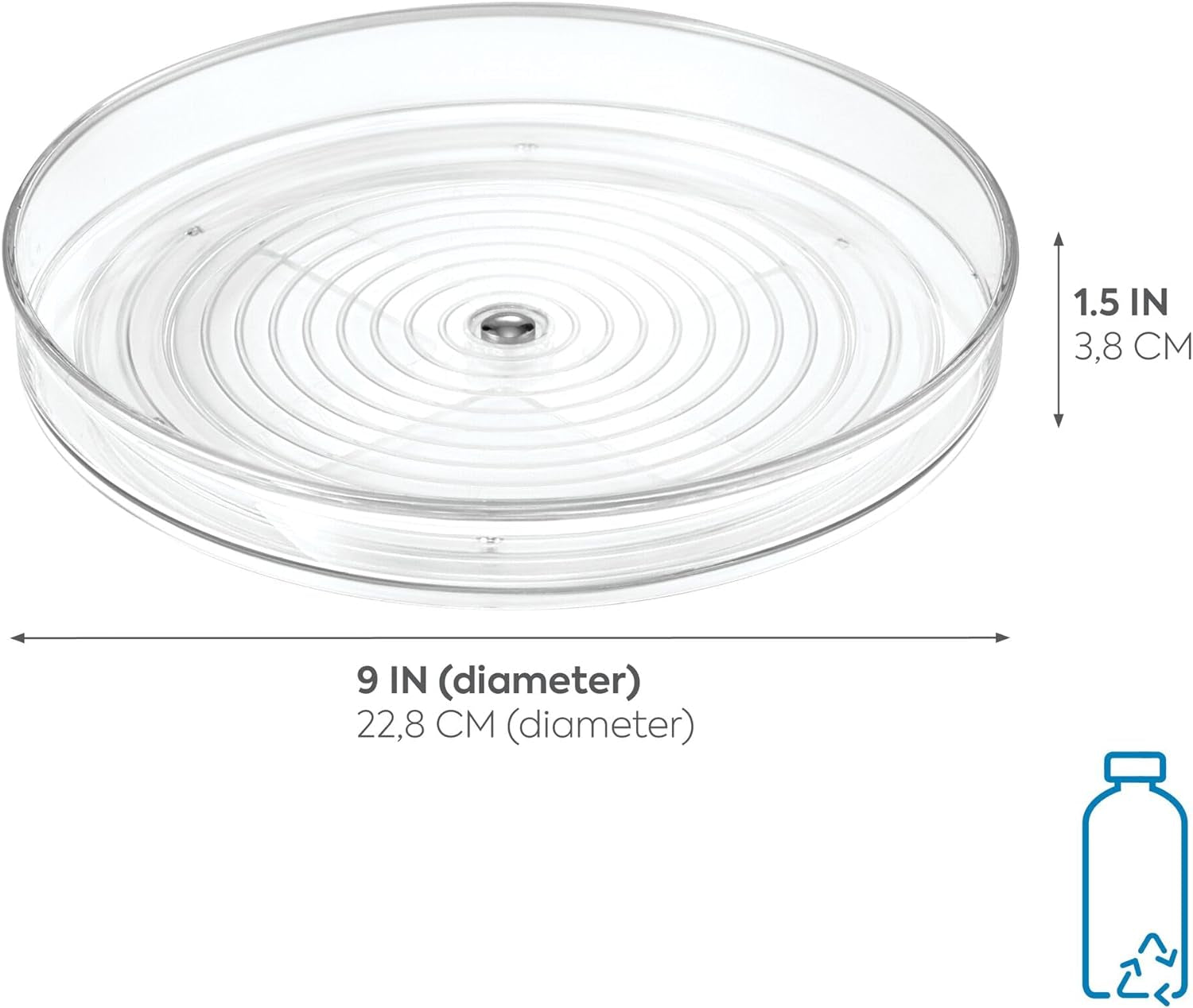Idesign Recycled Plastic Lazy Susan Turntable Organizer, the Linus Collection – 9” X 1.75”, Clear
