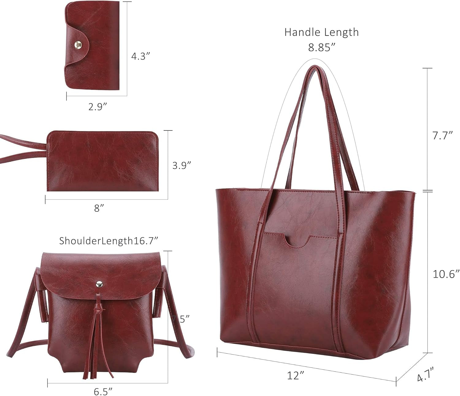 Handbag for Women Shoulder and Purse Bag Fashion Tote Bag Top Handle Satchel Purse Set 4Pcs