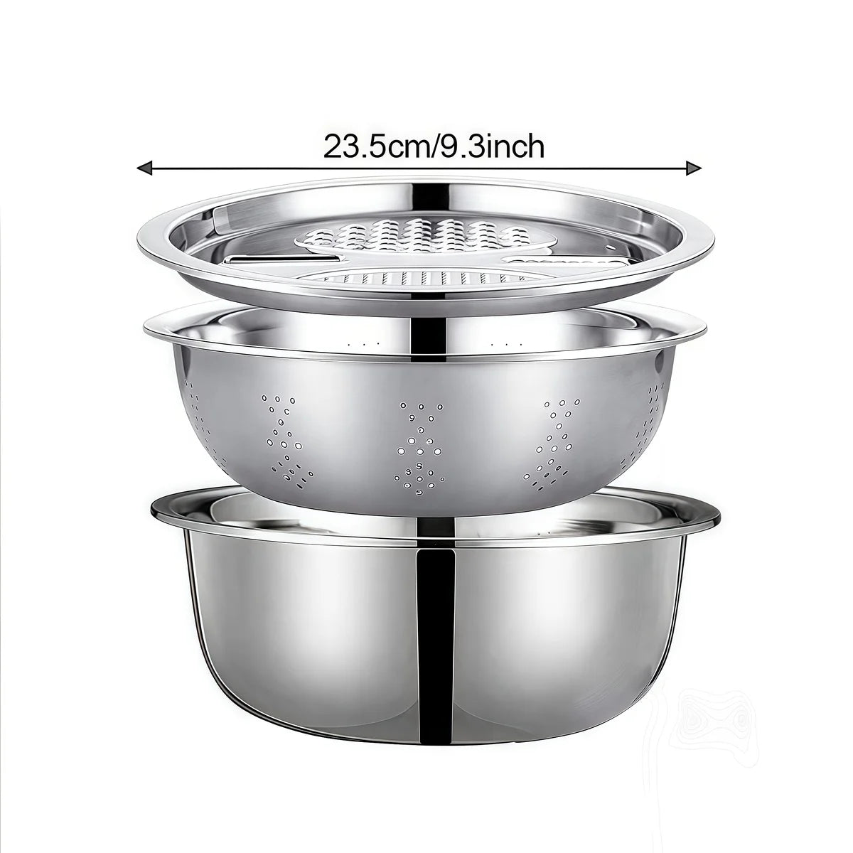 Stainless Steel 3-In-1 Vegetable Strainer Slicer Cutter Graters Drain Basket Salad Maker Bowl Kitchen Accessory Tool