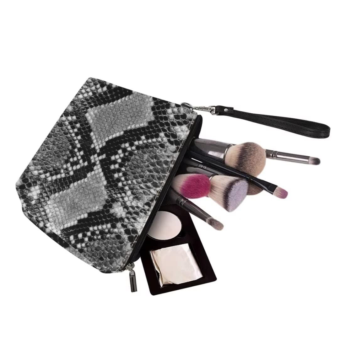 Makeup Travel Bag Snake Skin Print Cosmetic Bag Make up Organizer Case Pouch for Women Purse for Toiletries Accessories Brushes