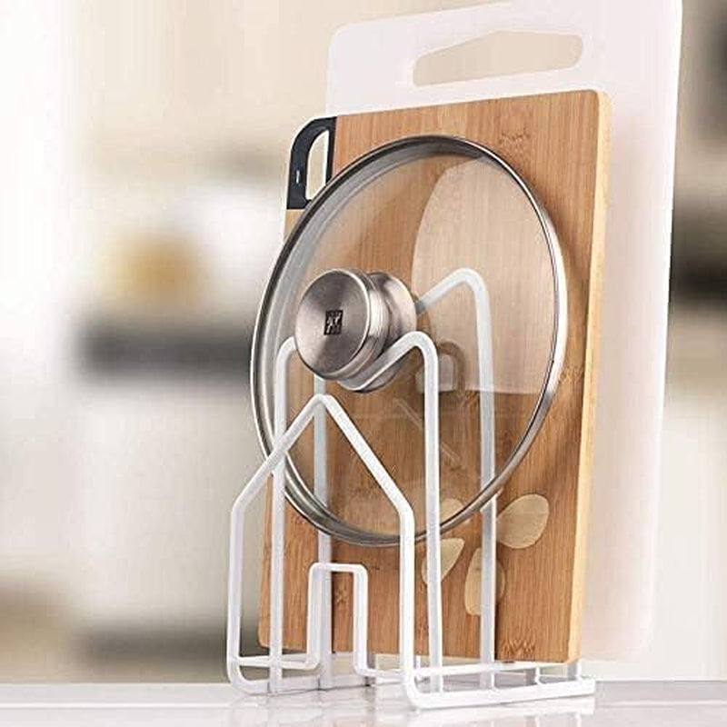 Cutting Board Rack Chopping Board Organizer Stand Holder Kitchen Countertop Pots Pan Lids Rack Organizer Flat Steel 4.92Lx5.71Wx8.46H In. White