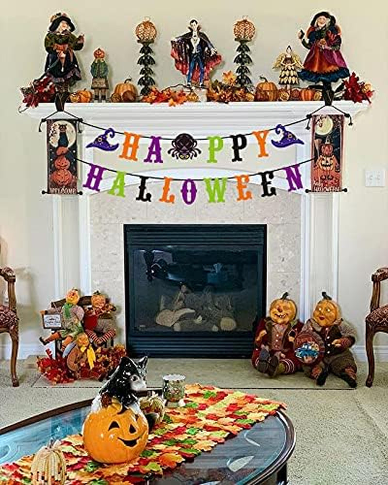 Happy Halloween Banner with Witch Spider Sign Halloween Party Decorations for Haunted Houses Doorways Home Outdoor Indoor Party Decor