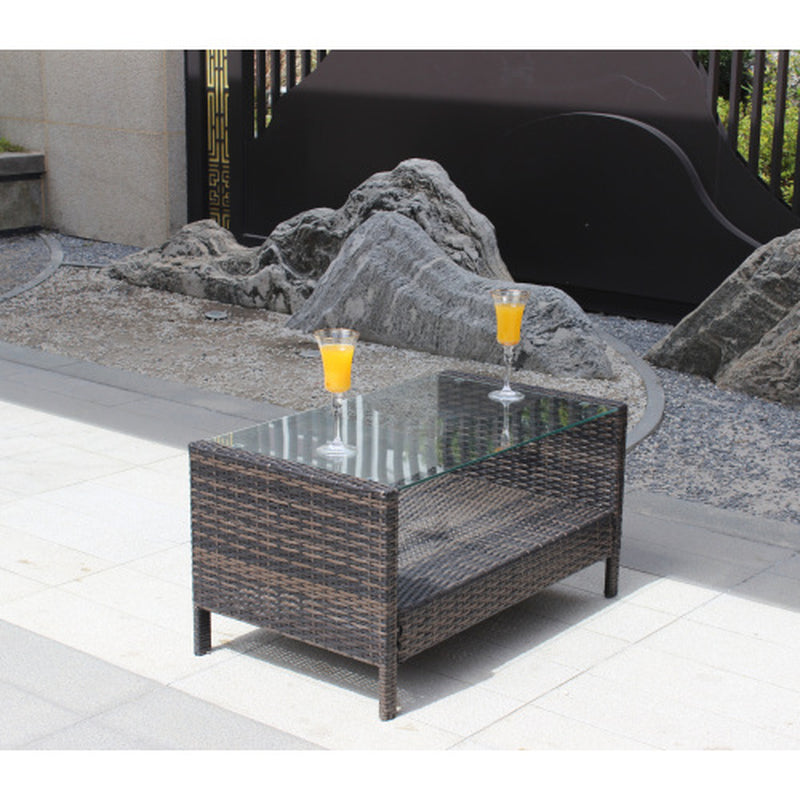 Outdoor Patio Furniture Coffee Table with Clear Tempered Glass