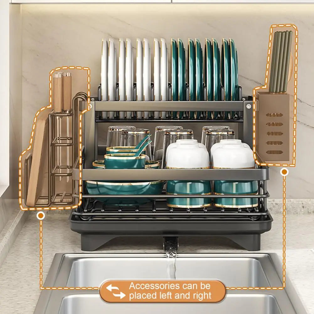Dish Drying Rack Large Capacity Strong Load-Bearing Dish Drying Rack with Anti-Rust Coating 2 Tier Kitchen Counter Drainer