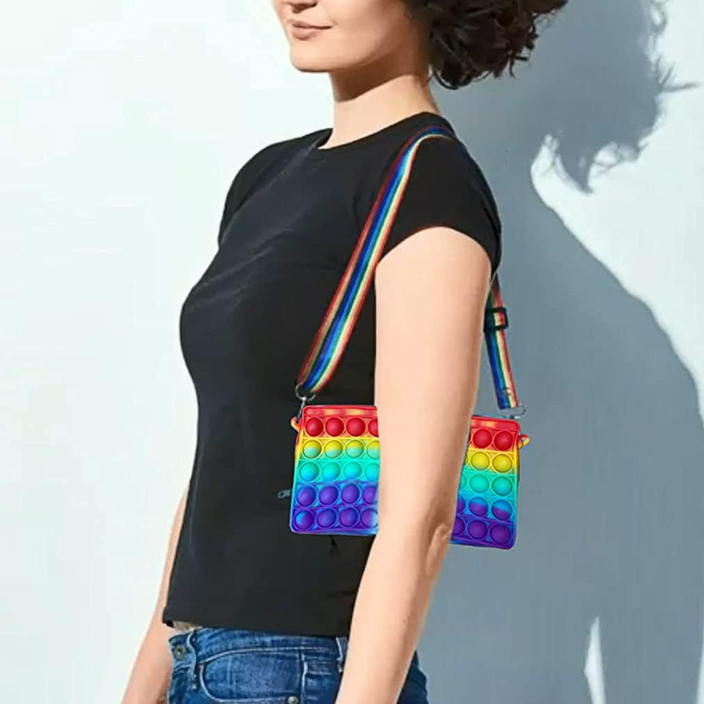 Pop It Purse Fidget POP IT Bag for Girls Women Pop It Bags Pop It Fidget Purse Bags Toys for Girls Fidget Purse Cross Body Handbags Cute Purse Sensory Toys Rainbow Pop Bag