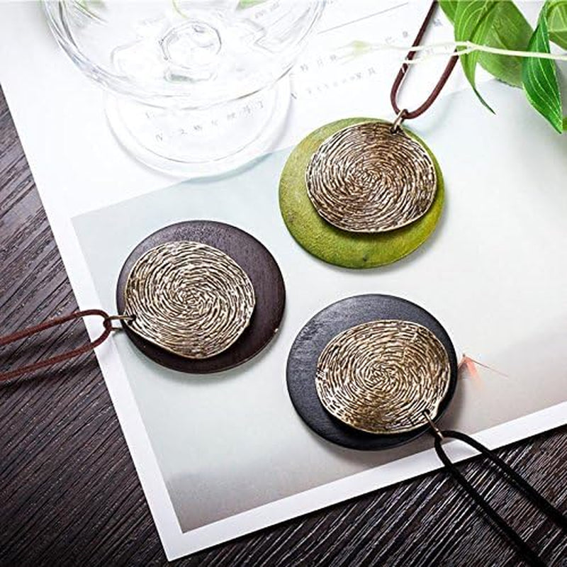 Womens Pendant Necklace Wood Handmade Jewelry Long Rope Sweater Necklace for Woman