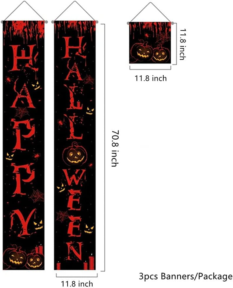 Halloween Porch Sign,Halloween Banners Front Proch,Happy Halloween Welcome Ghost Sign,Halloween Theme Party Supplies for Front Door,Halloween Decorations for Yard Indoor Outdoor Party (Black-Happy)