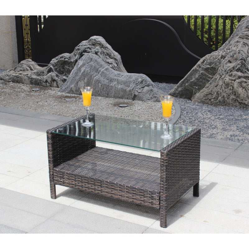 Outdoor Patio Furniture Coffee Table with Clear Tempered Glass