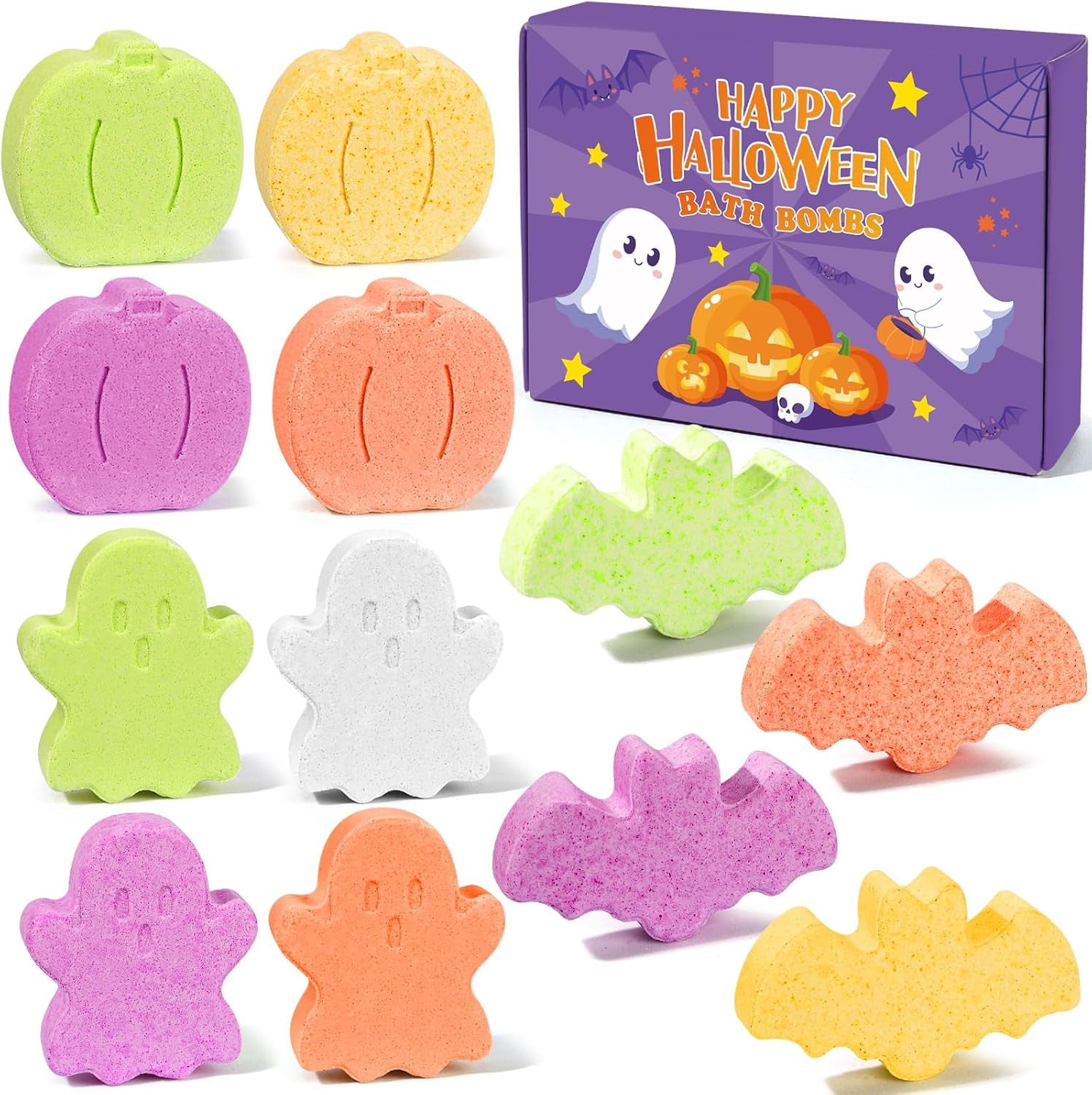 Halloween Bath Bombs - 12Pcs Natural Organic Bubble Bath with Spooky Pumpkin Bat for Kids, Party Favors and Goodie Bag Fillers