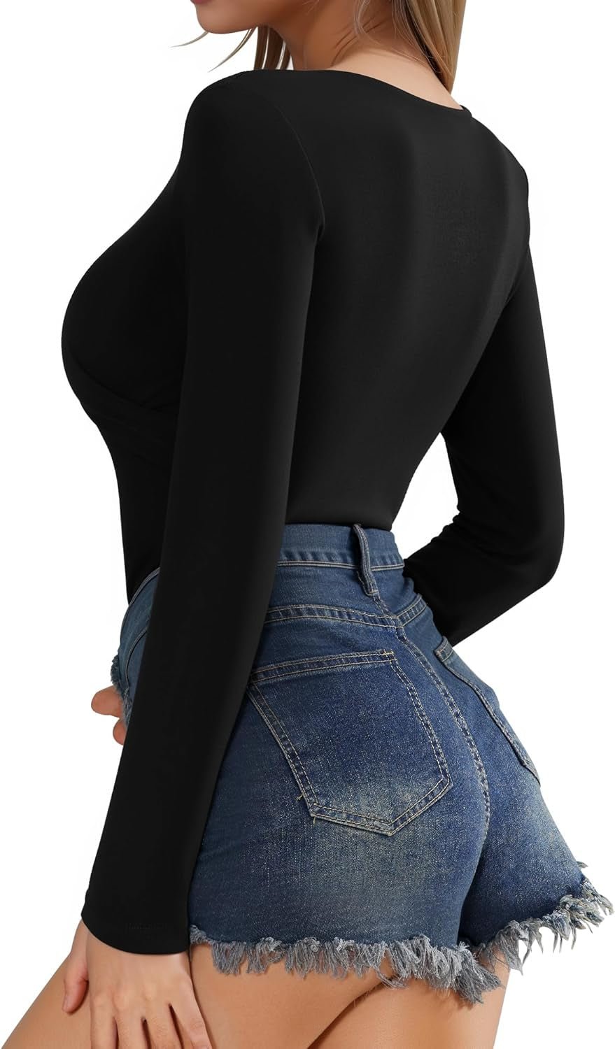 Women'S Cross Wrap Ruched Plunge Neck Deep V Long Sleeve Short Sleeve Bodysuits