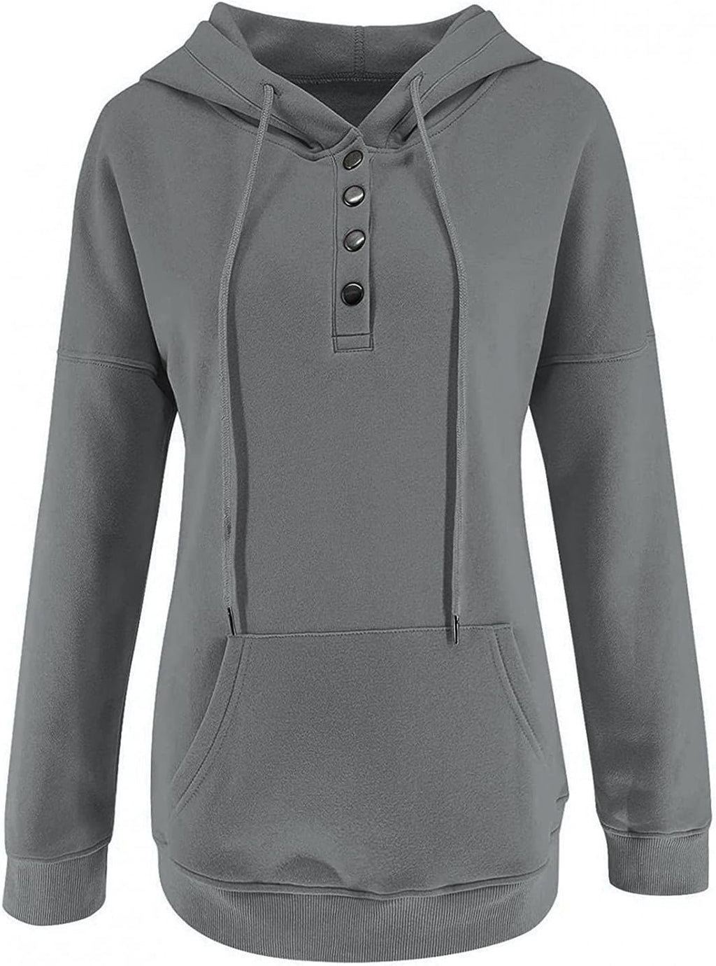 Hoodies for Women Pullover Graphic, Womens Sweatshirt with Pockets Solid Color Casual Long Sleeve Drawstring Pullover Tops Blouse Fall Gray