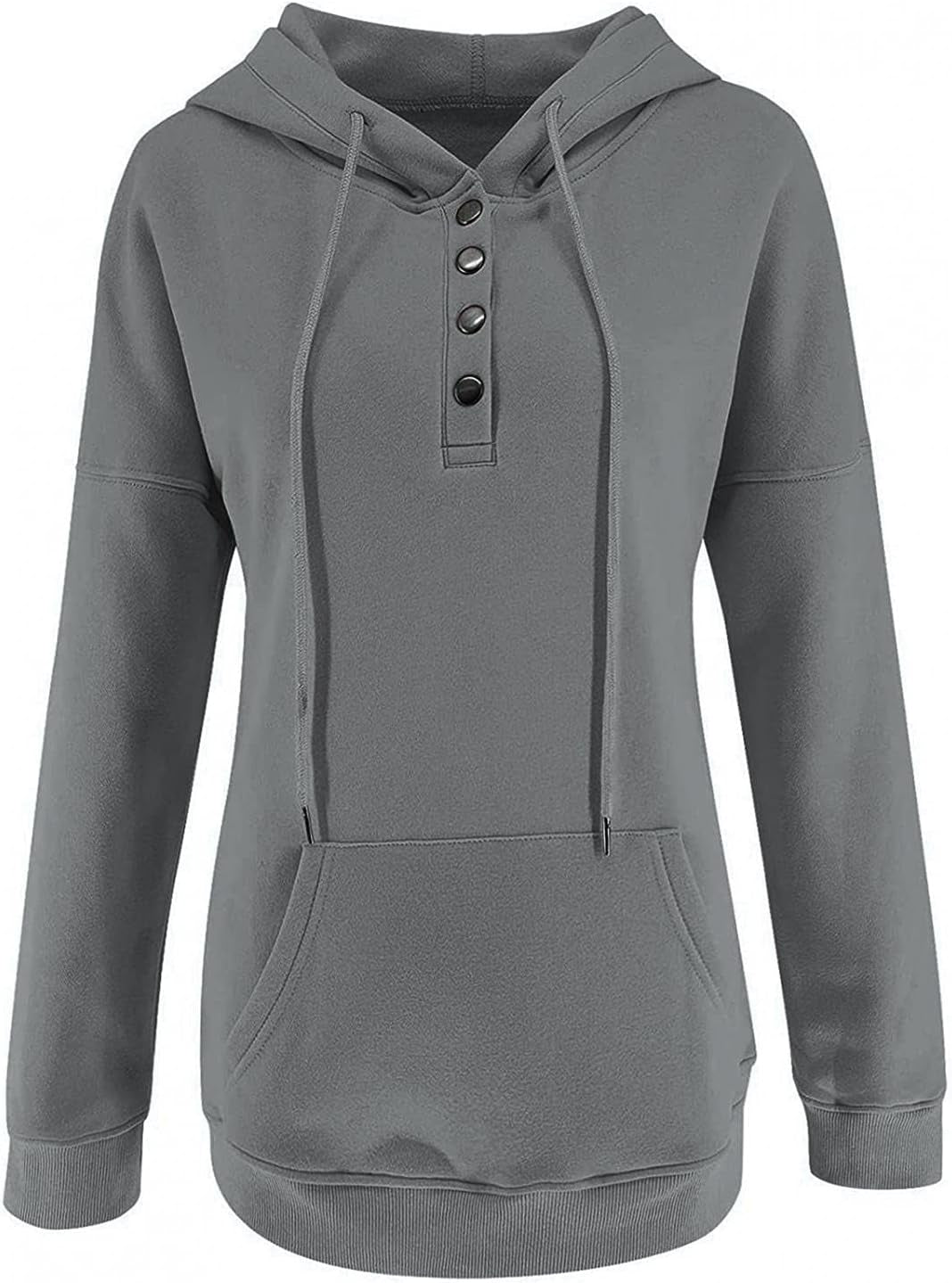 Hoodies for Women Pullover Graphic, Womens Sweatshirt with Pockets Solid Color Casual Long Sleeve Drawstring Pullover Tops Blouse Fall Gray