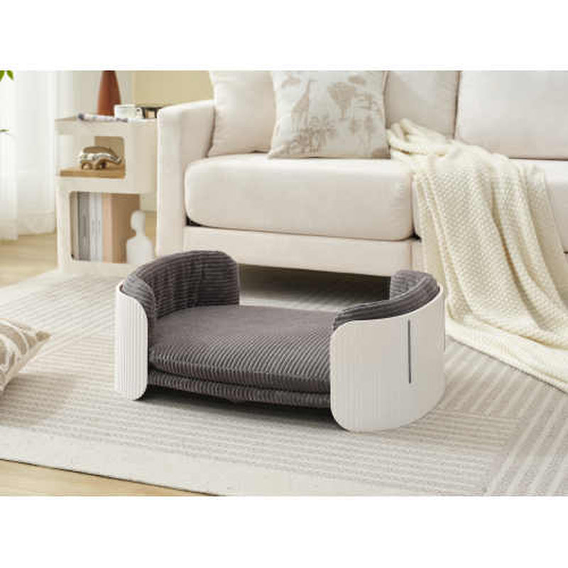 Scandinavian Style Cat Couch Bed, Pet Sofa for Indoor Cats PP Indoor Pet Furniture Elevated Cat Beds with Removable Mattress Cover Suitable for Kitty, Puppy or Small Animal Brand Design White Grey
