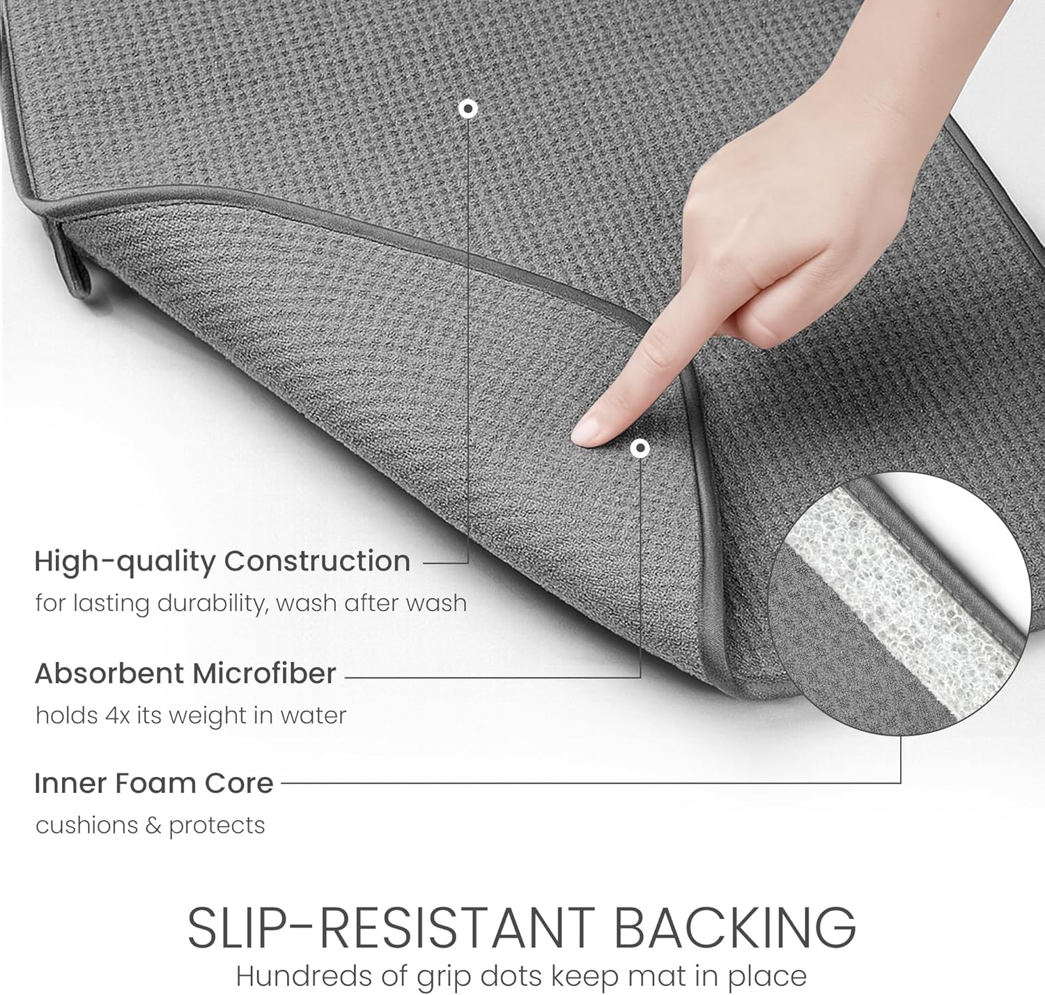 XXL Dish Mat 24" X 17" ( LARGEST MAT ) Microfiber Dish Drying Mat , Super Absorbent ( Gray )
