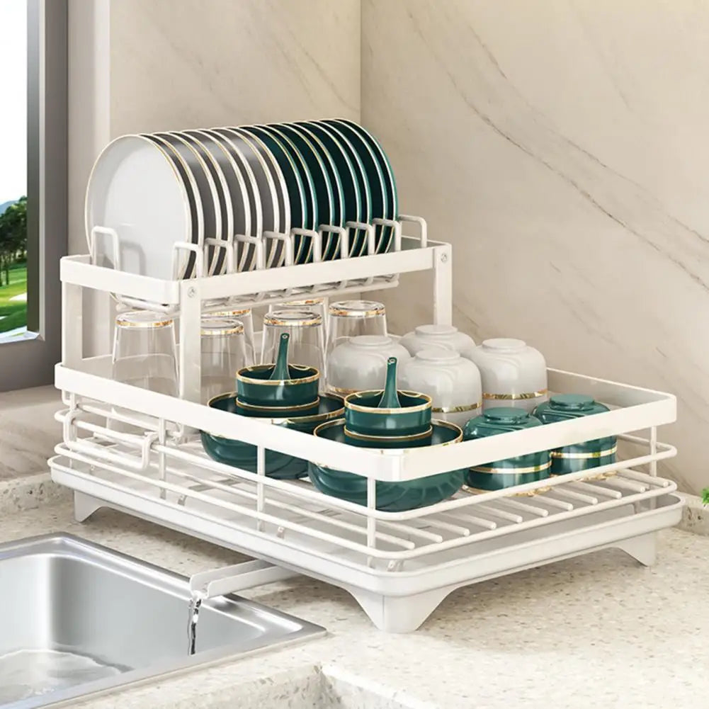 Dish Drying Rack Large Capacity Strong Load-Bearing Dish Drying Rack with Anti-Rust Coating 2 Tier Kitchen Counter Drainer