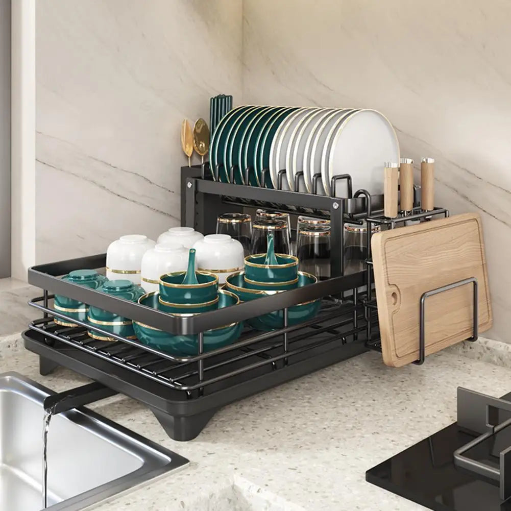 Dish Drying Rack Large Capacity Strong Load-Bearing Dish Drying Rack with Anti-Rust Coating 2 Tier Kitchen Counter Drainer