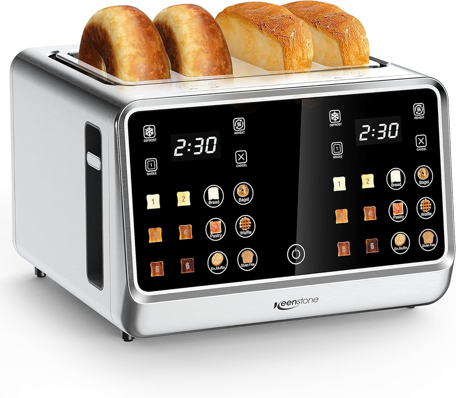 Toaster 4 Slice, Digital Smart Toaster with Touchscreen, Dual Control Panel, Single Slot Toasting, Timer, Reheat & Defrost for Bagels, Bread, Waffles, Stainless Steel Kitchen Essentials