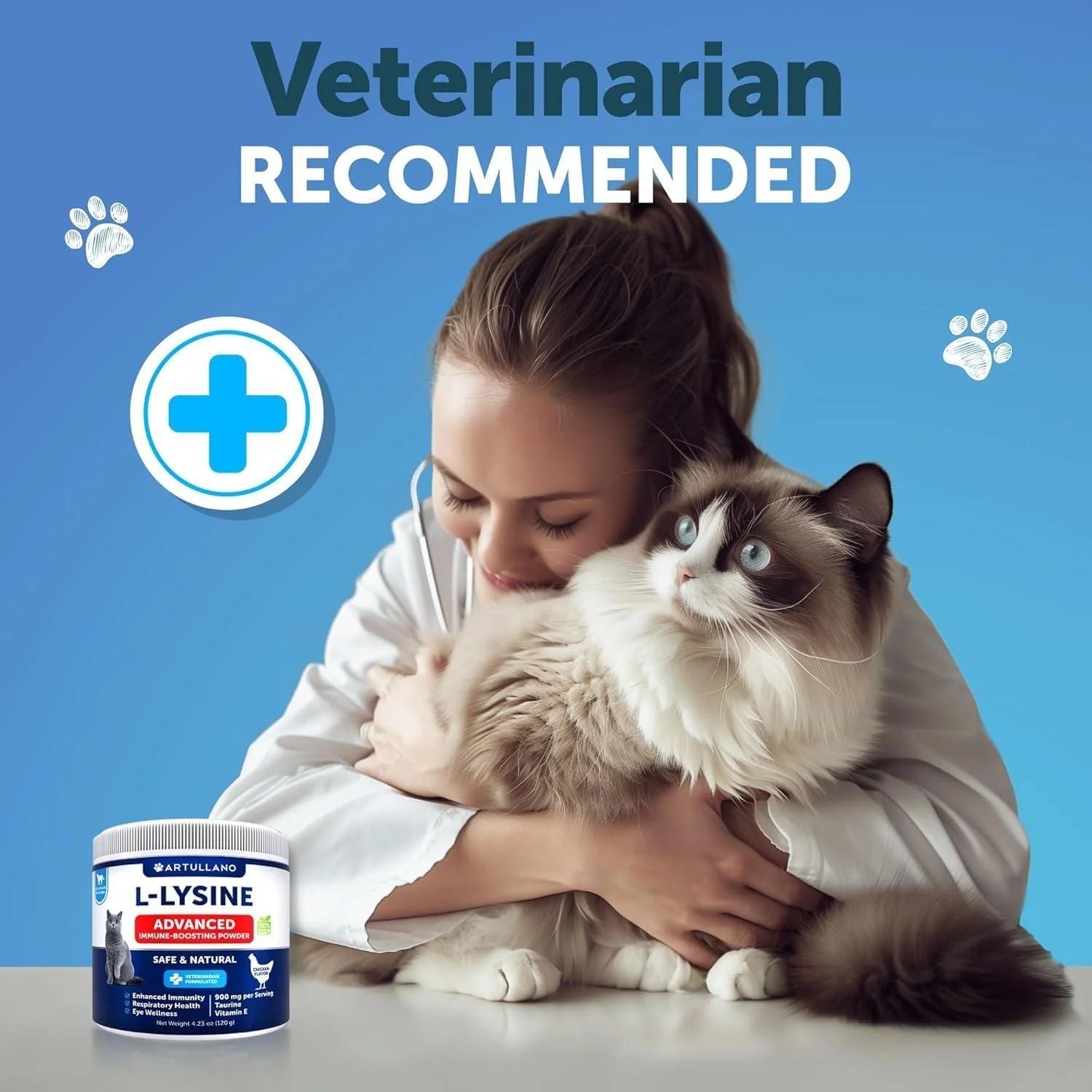 L Lysine for Cats Lysine Powder Supplement 900Mg Serving Immune Support For