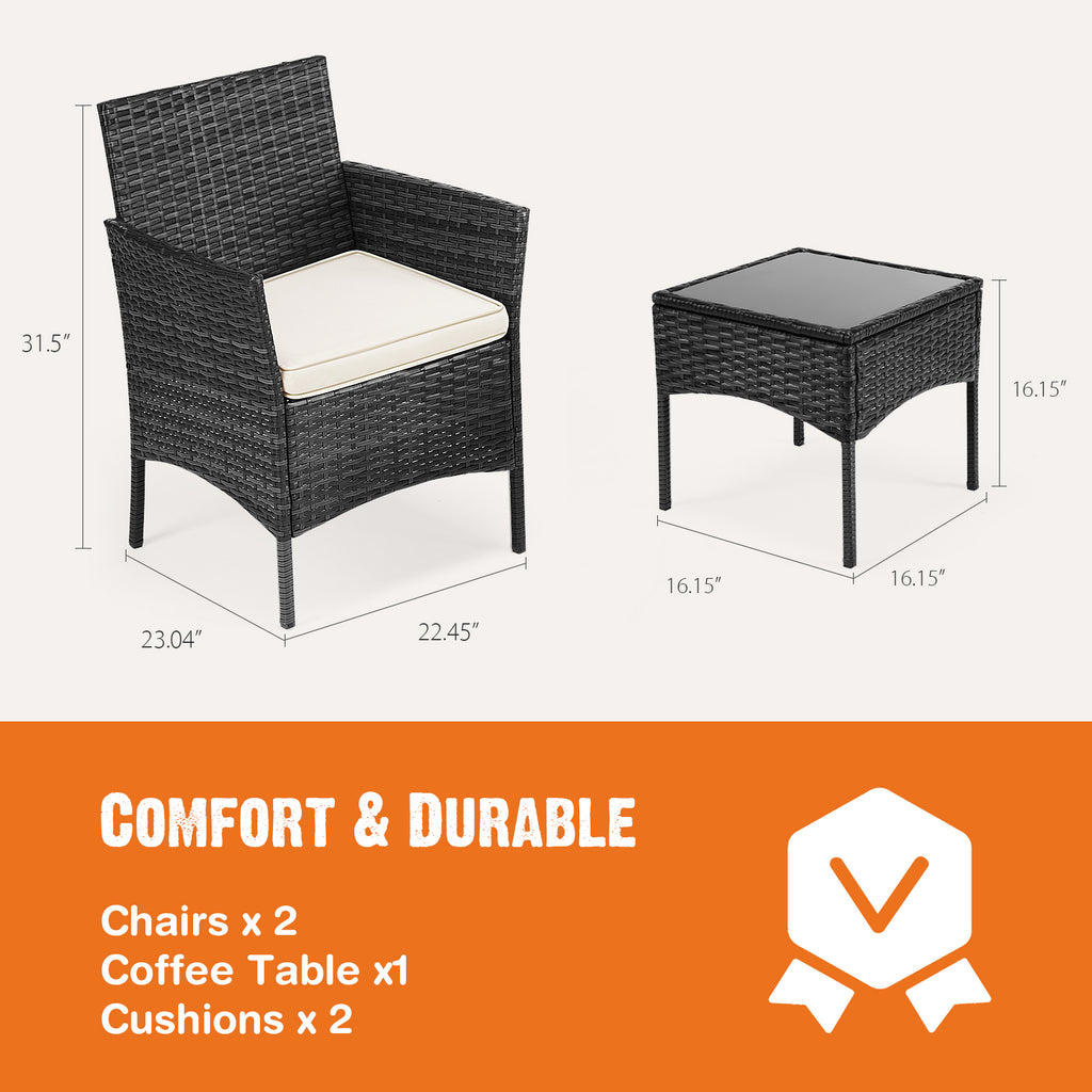 Patio Furniture Set 4 Pieces, Outdoor Furniture with Glass Table, Weaving Wicker Rattan Patio Chairs for Garden, Terrace, Porch, Lawns