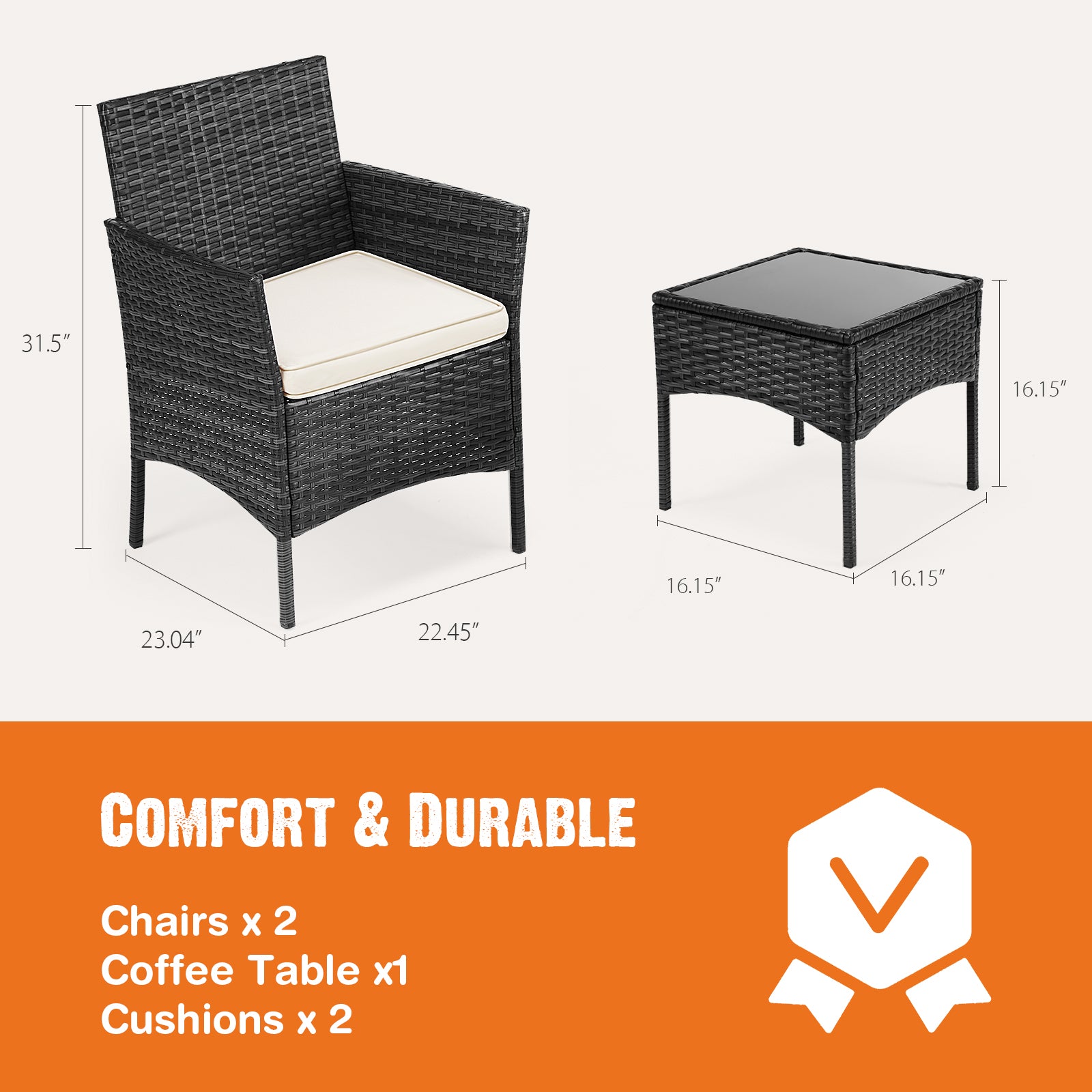 Patio Furniture Set 4 Pieces, Outdoor Furniture with Glass Table, Weaving Wicker Rattan Patio Chairs for Garden, Terrace, Porch, Lawns