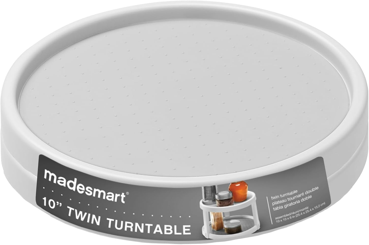 2-Tier Plastic Basic Turntable for Kitchen Organization, Nonslip Lazy Susan Cabinet Organizer with 2 Levels, White