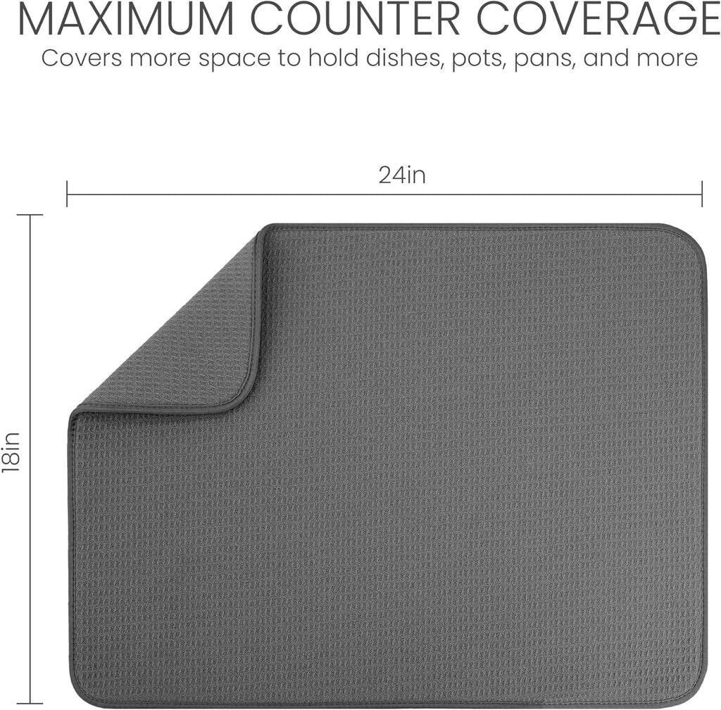 XXL Dish Mat 24" X 17" ( LARGEST MAT ) Microfiber Dish Drying Mat , Super Absorbent ( Gray )