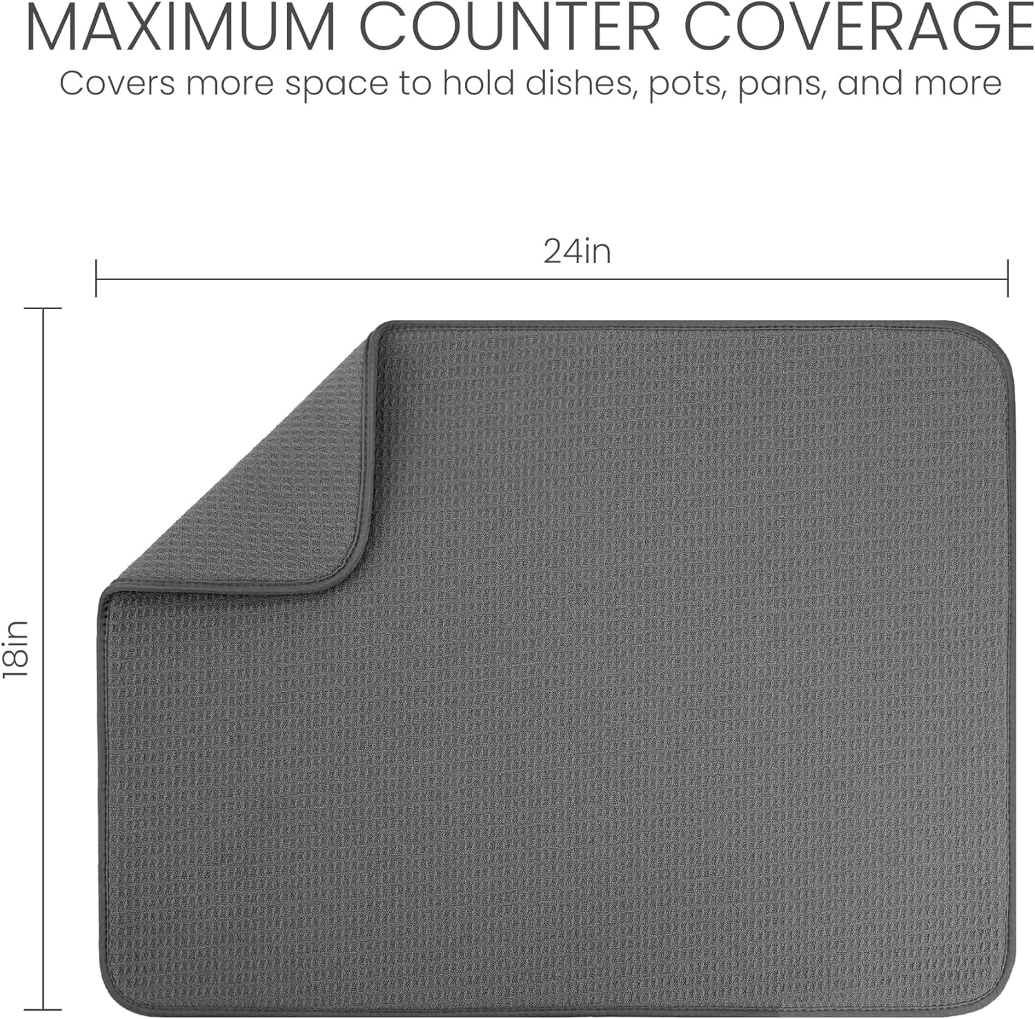 XXL Dish Mat 24" X 17" ( LARGEST MAT ) Microfiber Dish Drying Mat , Super Absorbent ( Gray )