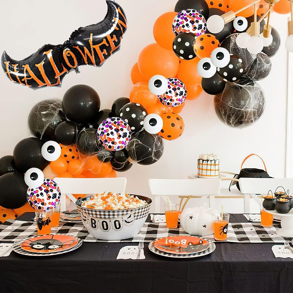 Halloween Balloon Garland Arch Kit, 102 Pieces Black Orange Confetti Balloons Eye Balloon with Spider Webs for Halloween Party Decorations…