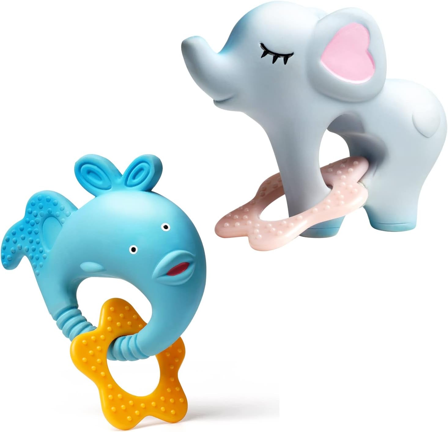 Puppy Teething Chew Toys Small Squeaky Dog Toys for Puppy Small Medium Dogs, Soft Latex Teething Chewing Pet Toys with Funny Animal Shape 2Pcs