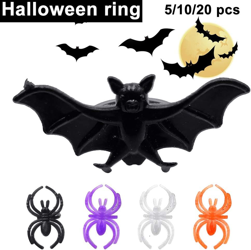 Halloween Accessories,Plastic Spider/Bat Women Finger Ring Halloween Christmas Birthday Party Cosplay Masquerade Drama Performance Carnival Decor Light Purple 5Pcs