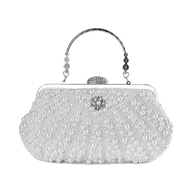 Women Messenger Beaded Women Vintage Evening Bags Imitation Pearl Shell Women Bag Shoulder Bags,Diamonds Clutch Bag for Wedding