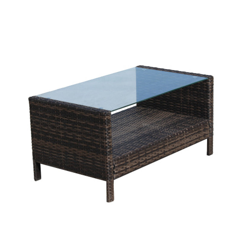 Outdoor Patio Furniture Coffee Table with Clear Tempered Glass