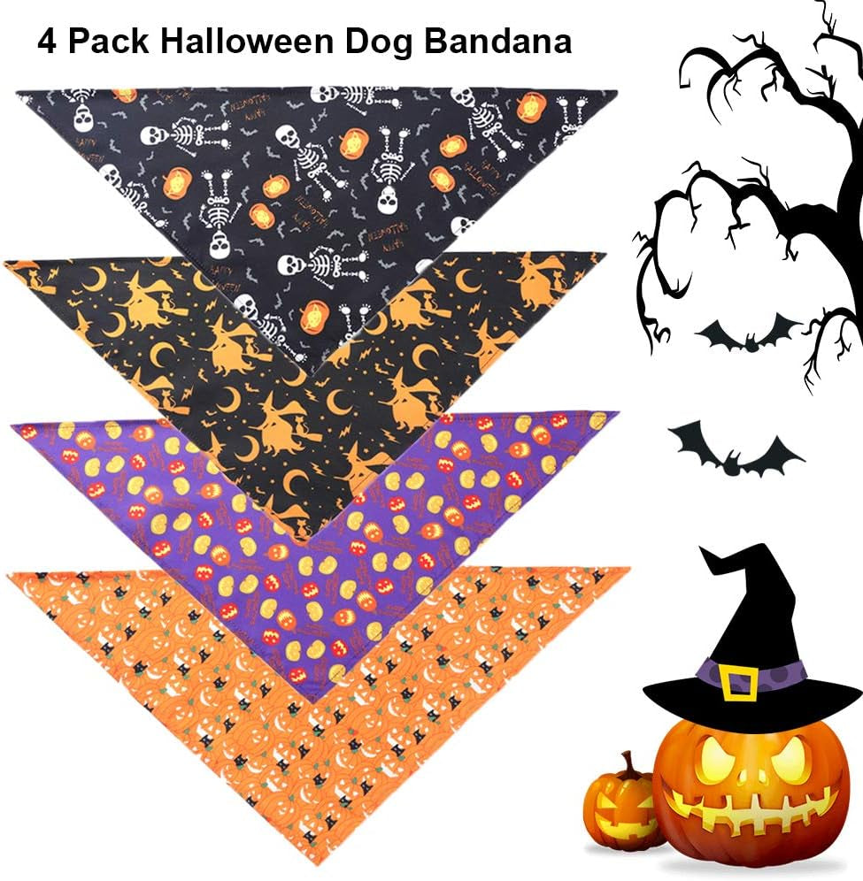 4PCS Halloween Dog Bandana Pumpkin Ghost Witch Halloween Bandana Puppy Holiday Bibs Scarf Accessories for Dogs Cats Pets