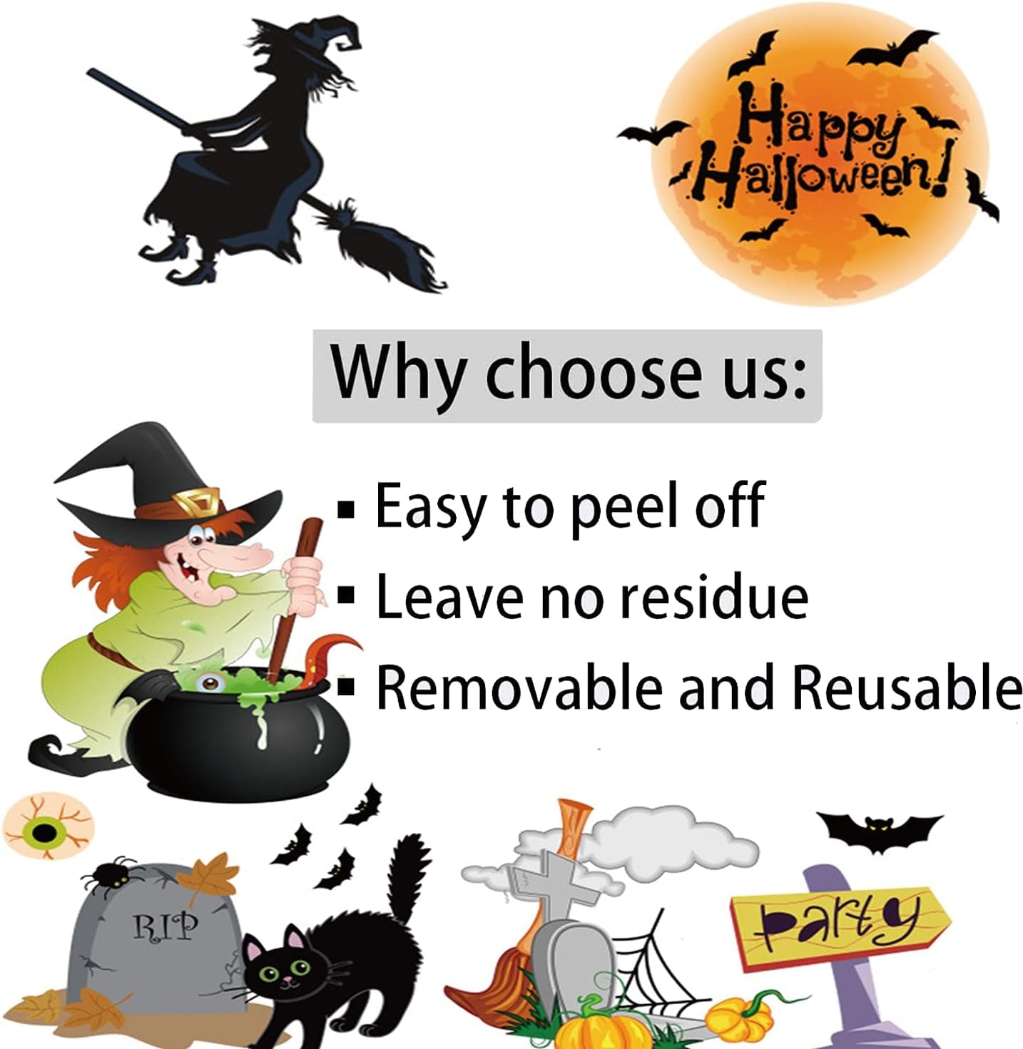 137Pcs Halloween Window Clings Halloween Window Decoration Pumpkins Bats Spiders Webs Witch Ghost Halloween Window Decals for Windows Glass Walls Window Stickers Party Supplies